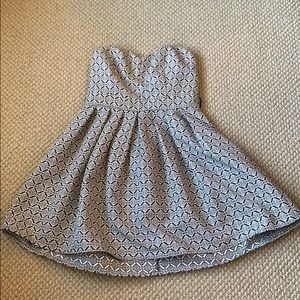 Strapless navy blue and white short flowy dress